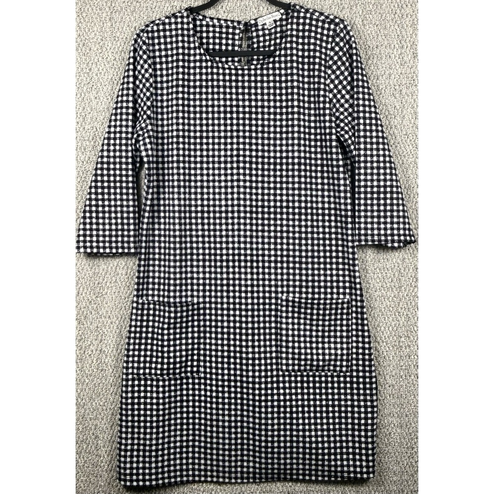 Ophelia Roe XL Black White Gingham Pocket Shift Dress Preppy Tunic